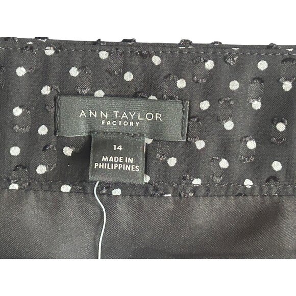 Ann Taylor Black Skirt White Polka Dot Knee Length Skirt Lined Ruffles - Size 14 - Picture 10 of 16